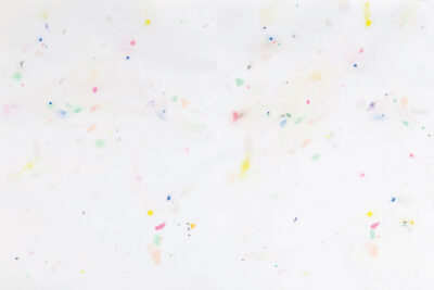 Drawing on white paper showing fragments of colors by artist Patricia Sandonis