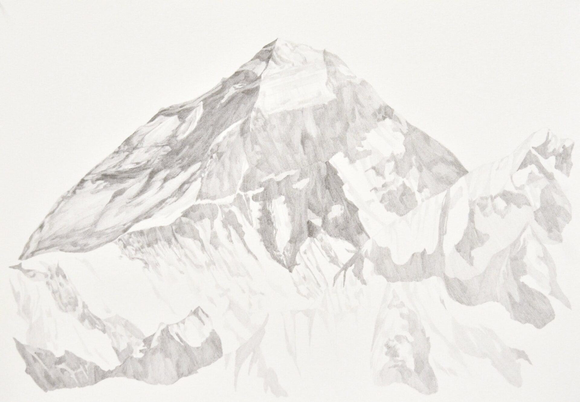 Drawing graphite on paper of Mount Everest. Work of art by artist Patricia Sandonis