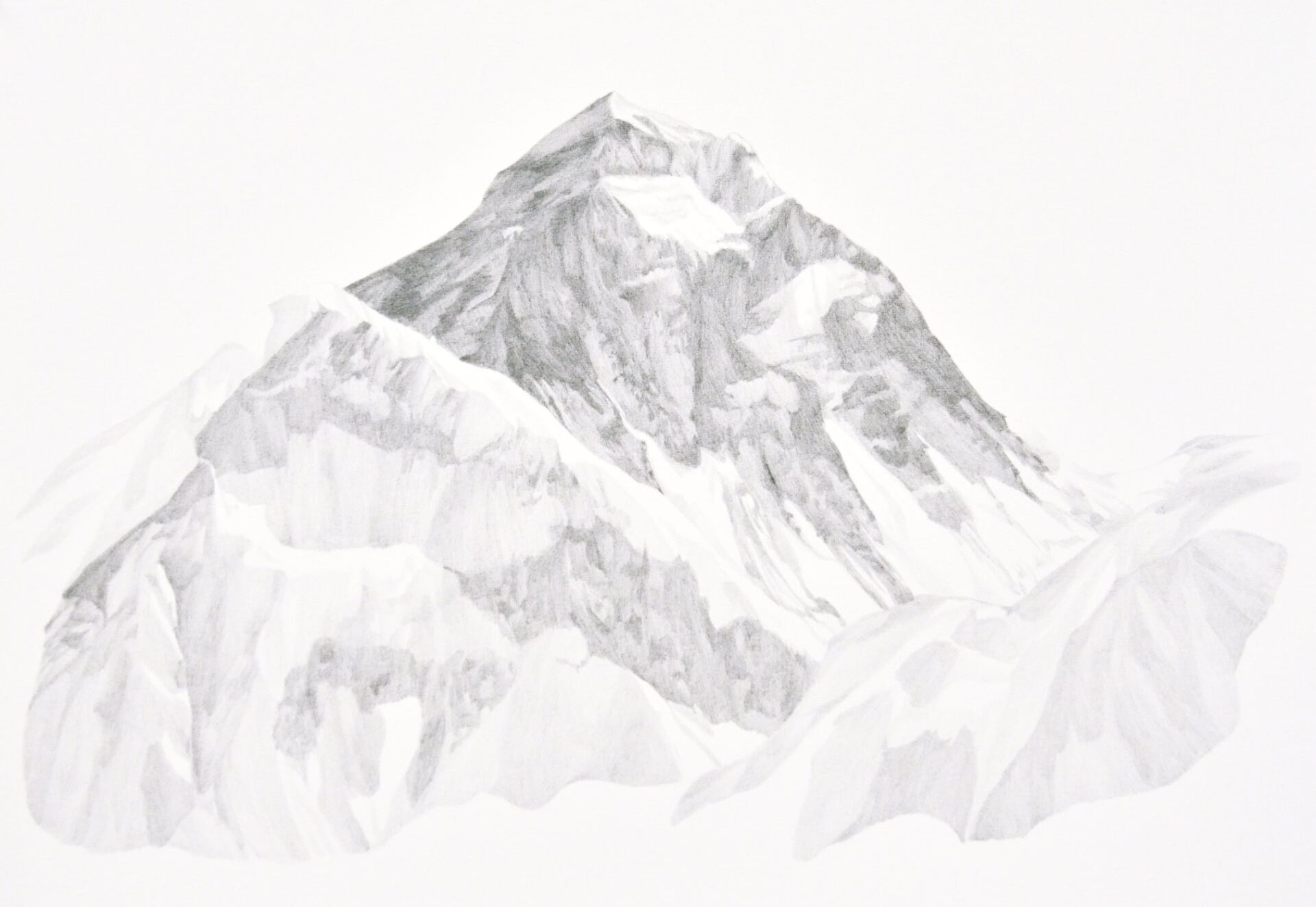 Drawing graphite on paper of Mount Everest. Work of art by artist Patricia Sandonis