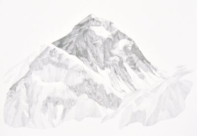 Drawing graphite on paper of Mount Everest. Work of art by artist Patricia Sandonis