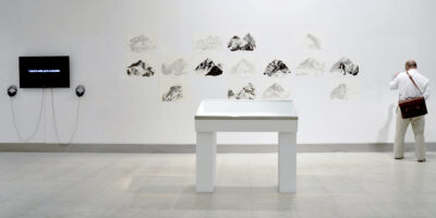 Patricia Sandonis art installation and art exhibition showing a drawing series, a vitrine and a video