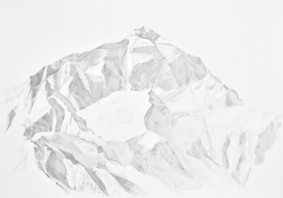 Drawing graphite on paper of Mount Everest by artist Patricia Sandonis