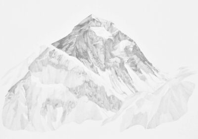 Drawing graphite on paper of Mount Everest. Work of art by artist Patricia Sandonis