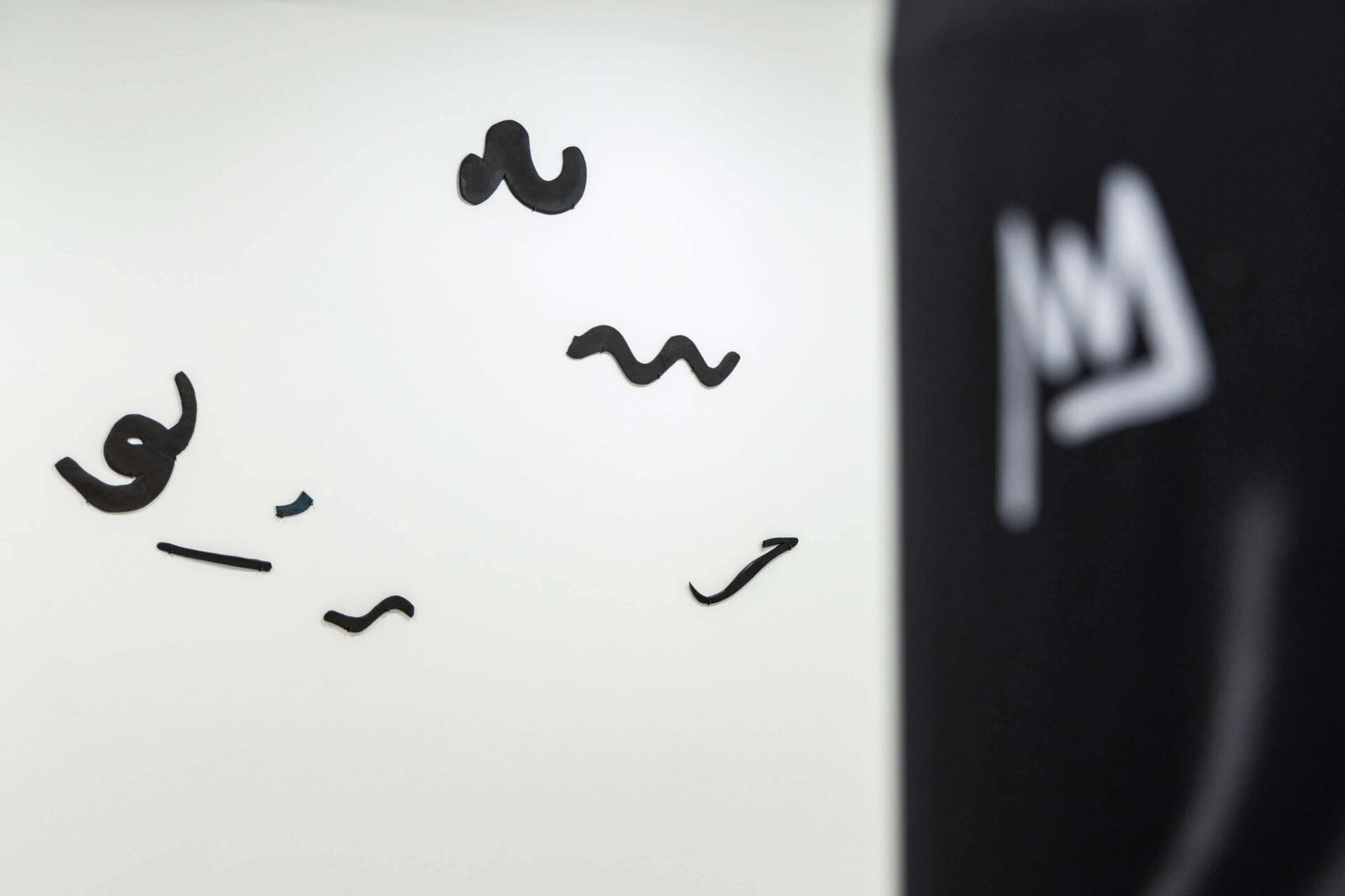 Black and white forms from the art installation Very Important, made by contemporary artist Patricia Sandonis for Museo Patio Herreriano