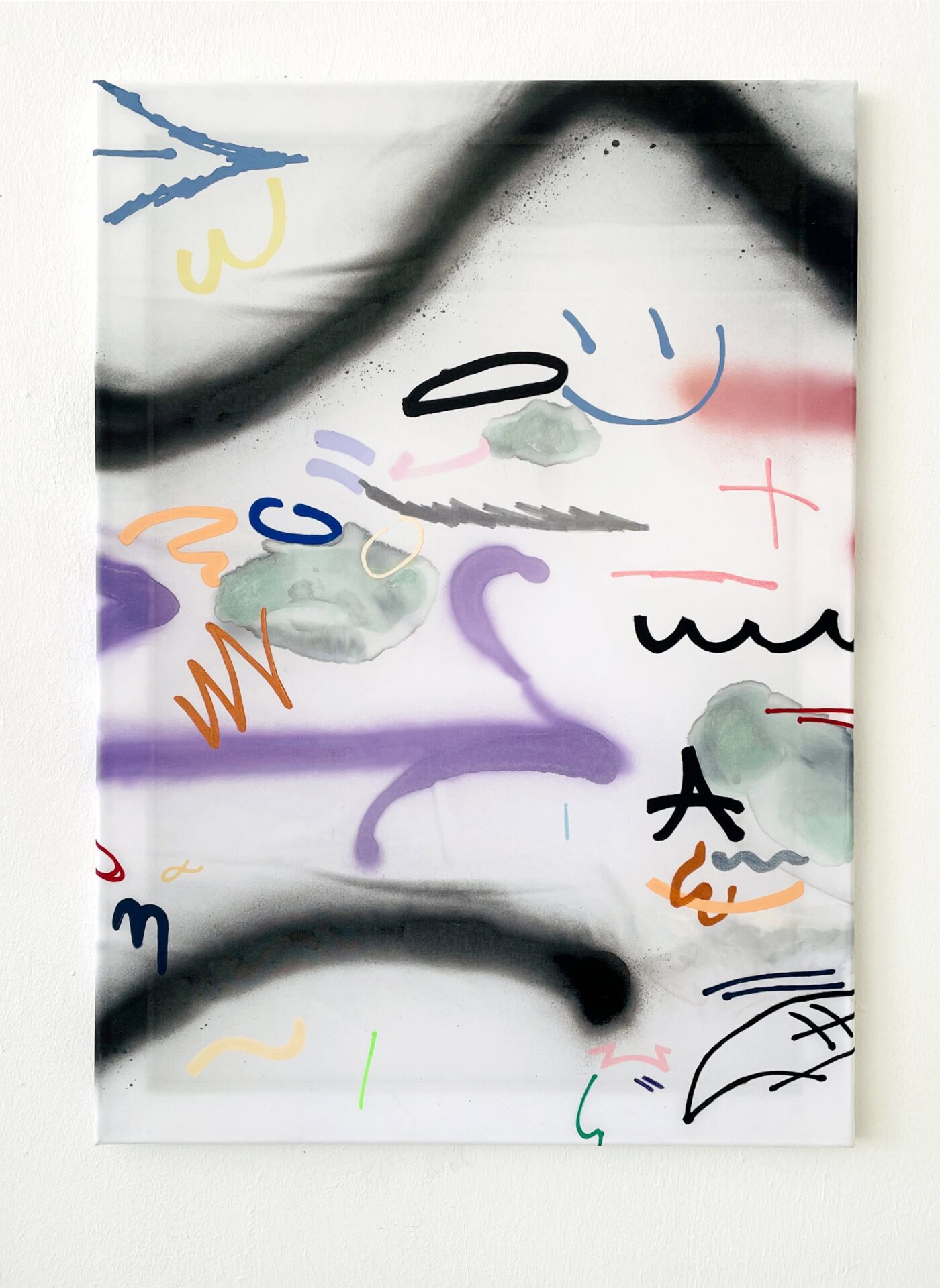 Painting acrylic and ink on chiffon called Very Important by the contemporary artist Patricia Sandonis