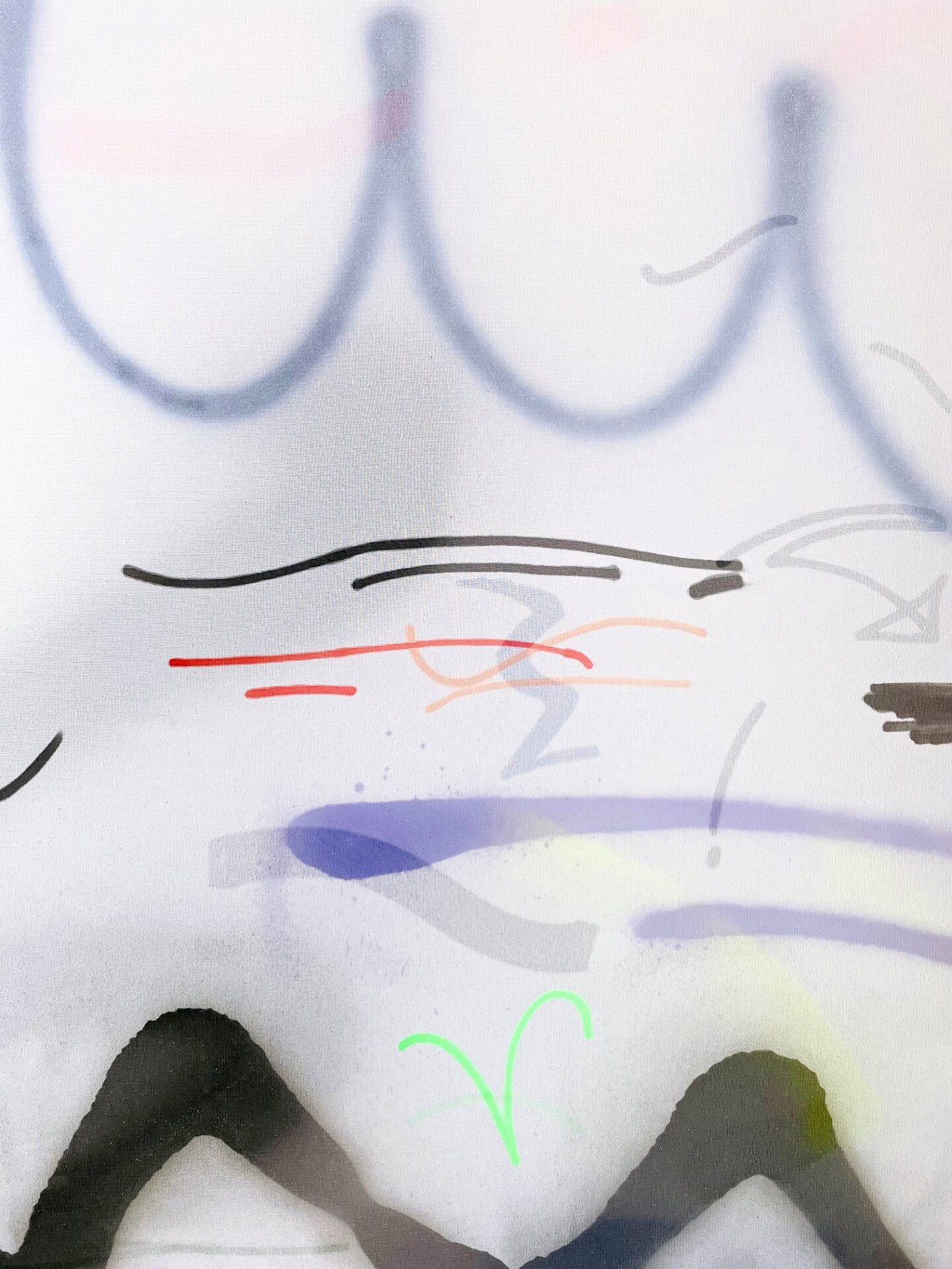 Detail from the painting The Most Important, by Patricia Sandonis on semi-transparent chiffon fabric