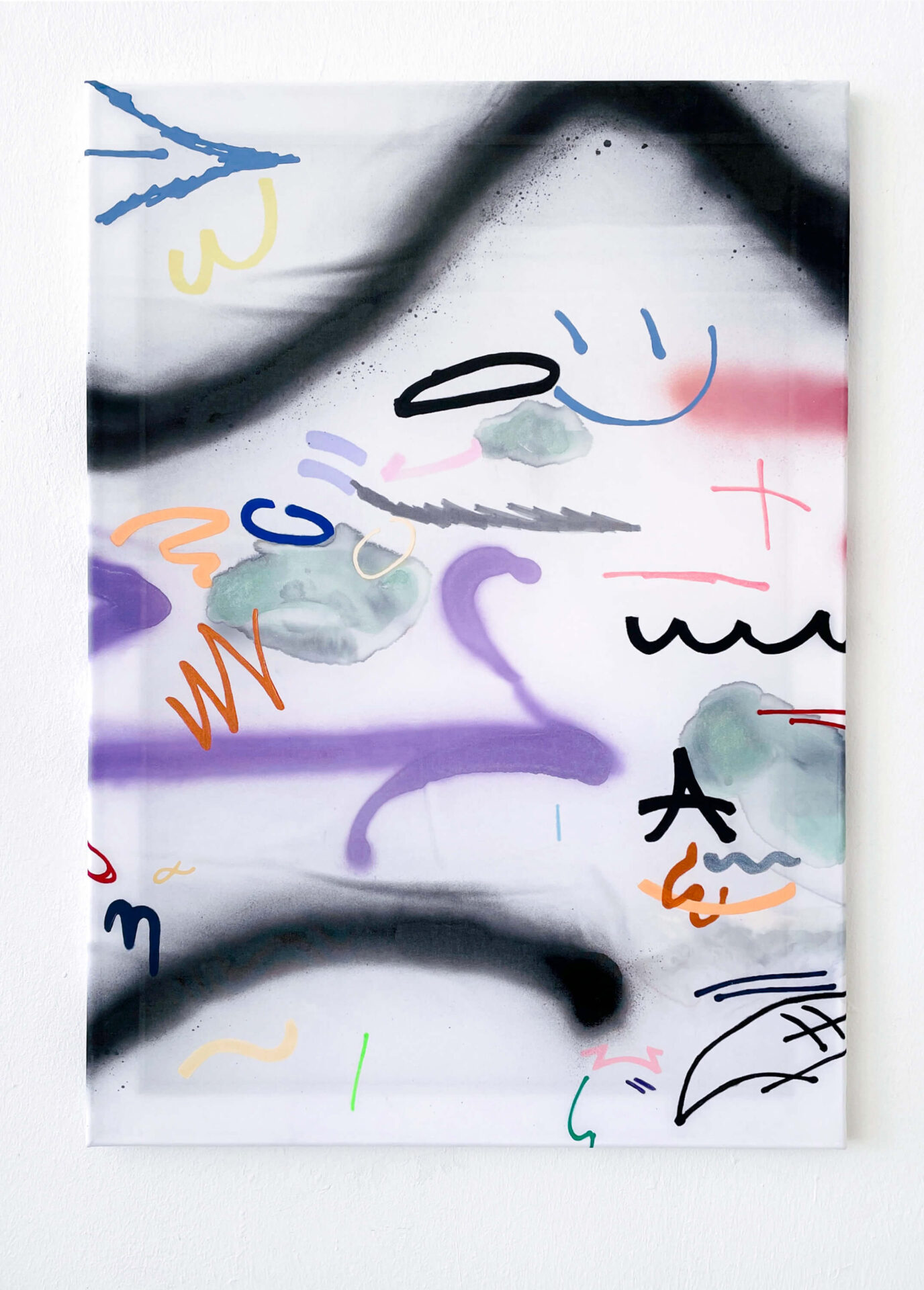 Painting acrylic and ink on chiffon called Very Important by the contemporary artist Patricia Sandonis