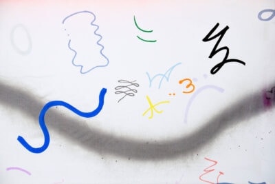 Blue, black and color lines from the painting Very Important by artist Patricia Sandonis