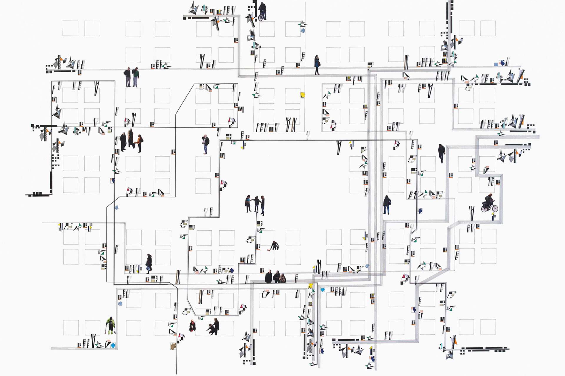 Patricia Sandonis big-format drawing and collage on white paper made in Atelierhaus Salzamt in Linz