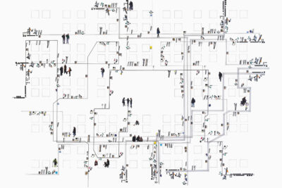 Patricia Sandonis big-format drawing and collage on white paper made in Atelierhaus Salzamt in Linz