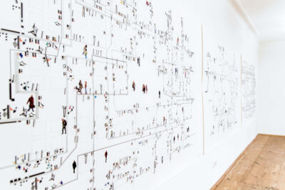 Big-format drawings and collage on paper, by the artist Patricia Sandonis shown at Atelierhaus Salzamt open studio