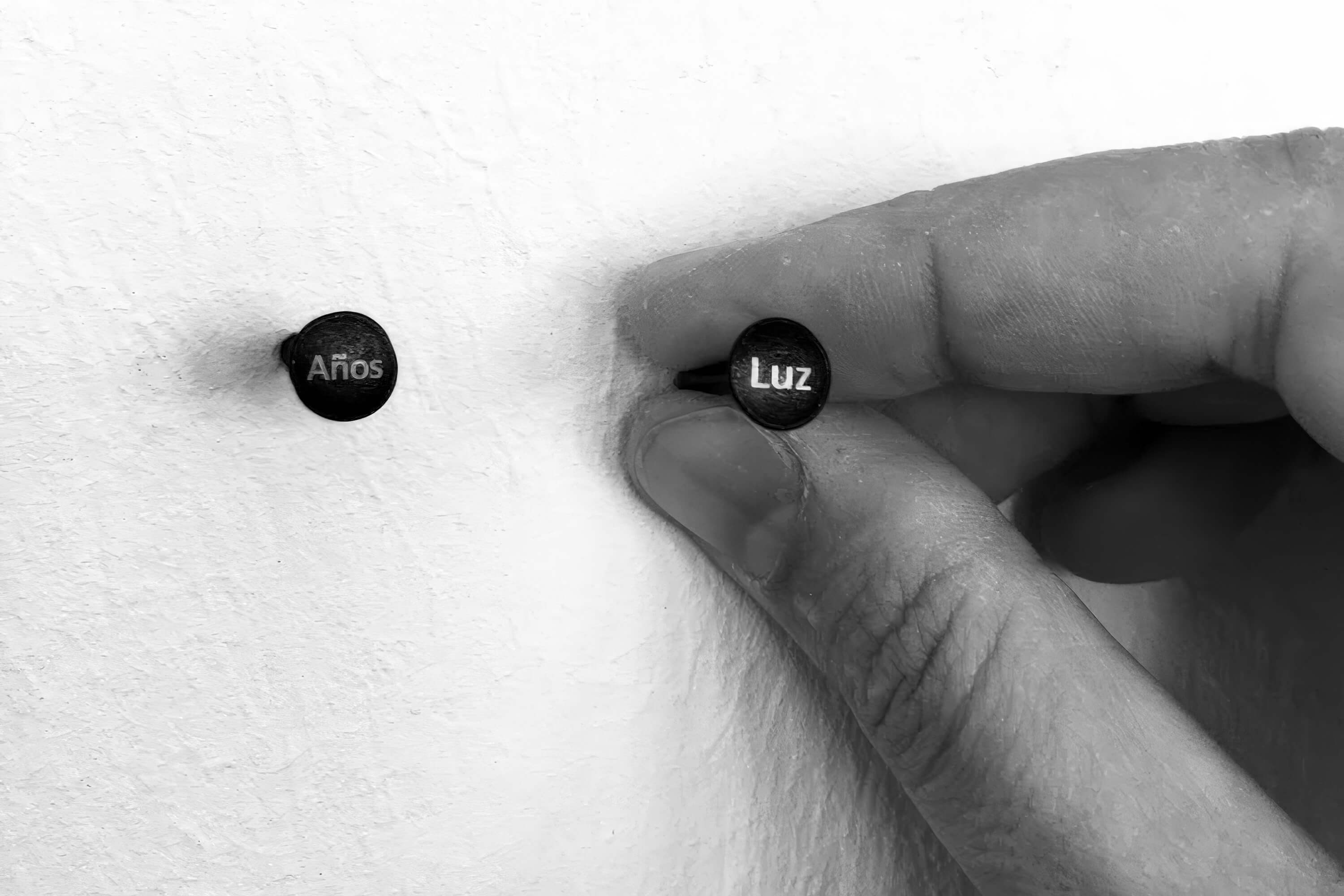 Patricia Sandonis artwork called Years Light, nails engraved with the words “años luz”