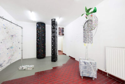 Group of sculptural monuments in an art exhibition titled Das Kiez Monument by artist Patricia Sandonis shown at Centrum Berlin