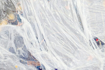 White plastic bag covering a painting. Detail from an artwork by Patricia Sandonis