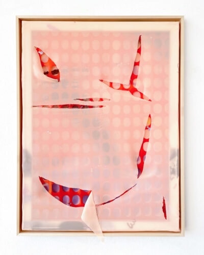 Patricia Sandonis artwork with acrylic, sequins and safety mesh on chiffon, called Gleaning Unseen
