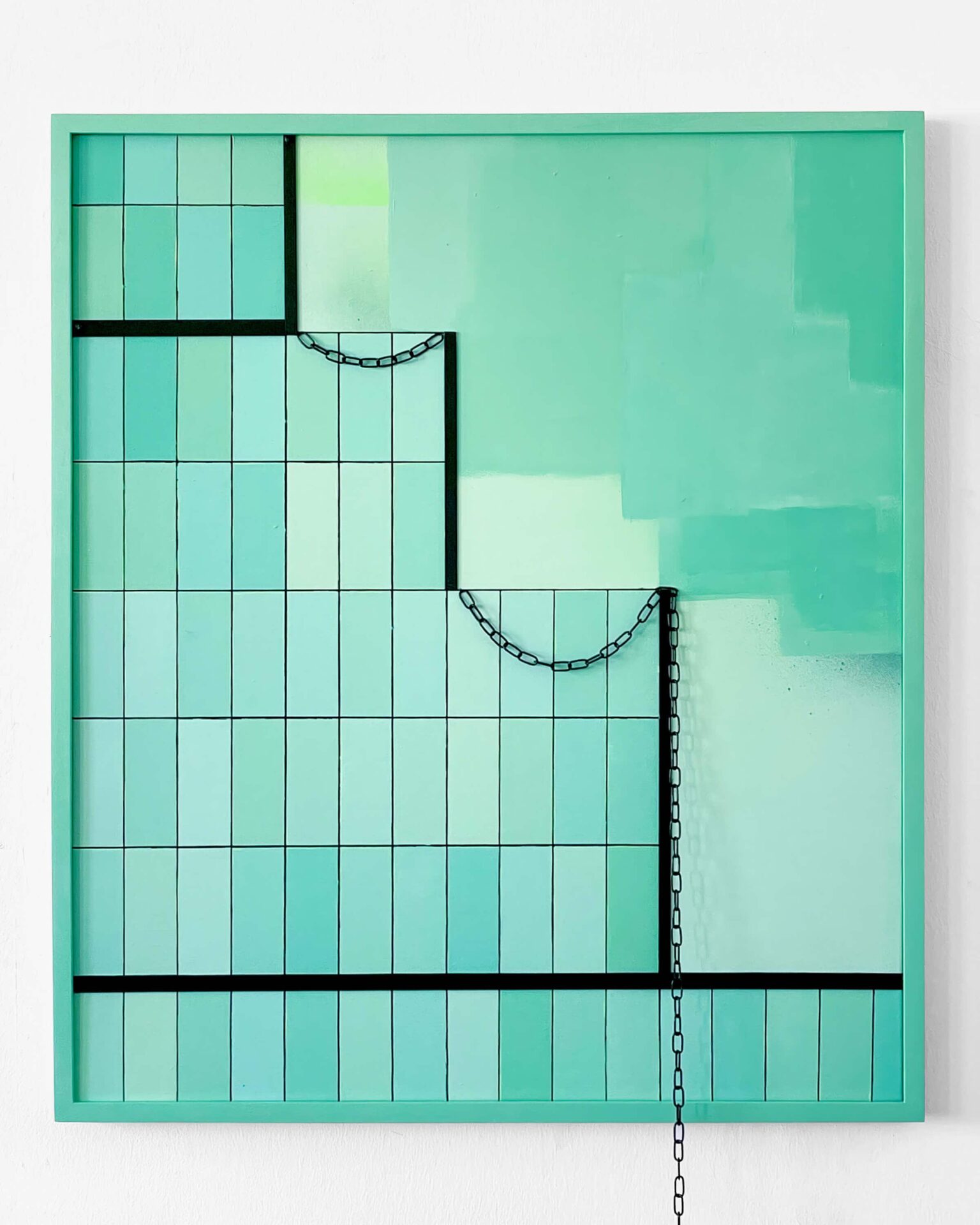 Patricia Sandonis green and blue painting, using acrylic and aluminium, an artwork from the series Gleaning Unseen