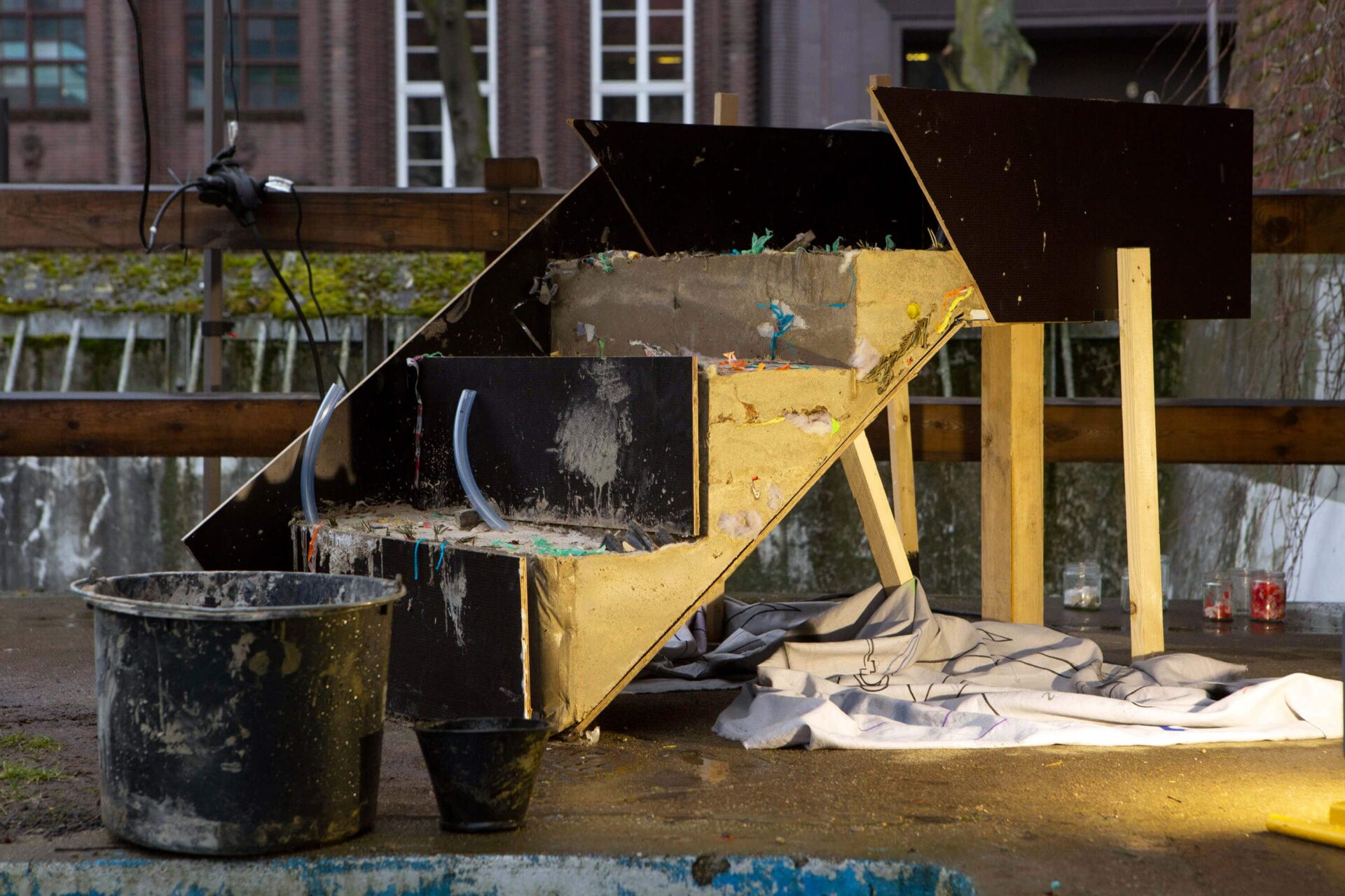 Sculptural art installation called Hard Core Soft Edges, by artists Patricia Sandonis and Jelena Fuzinato shown at Bärenzwinger in Berlin