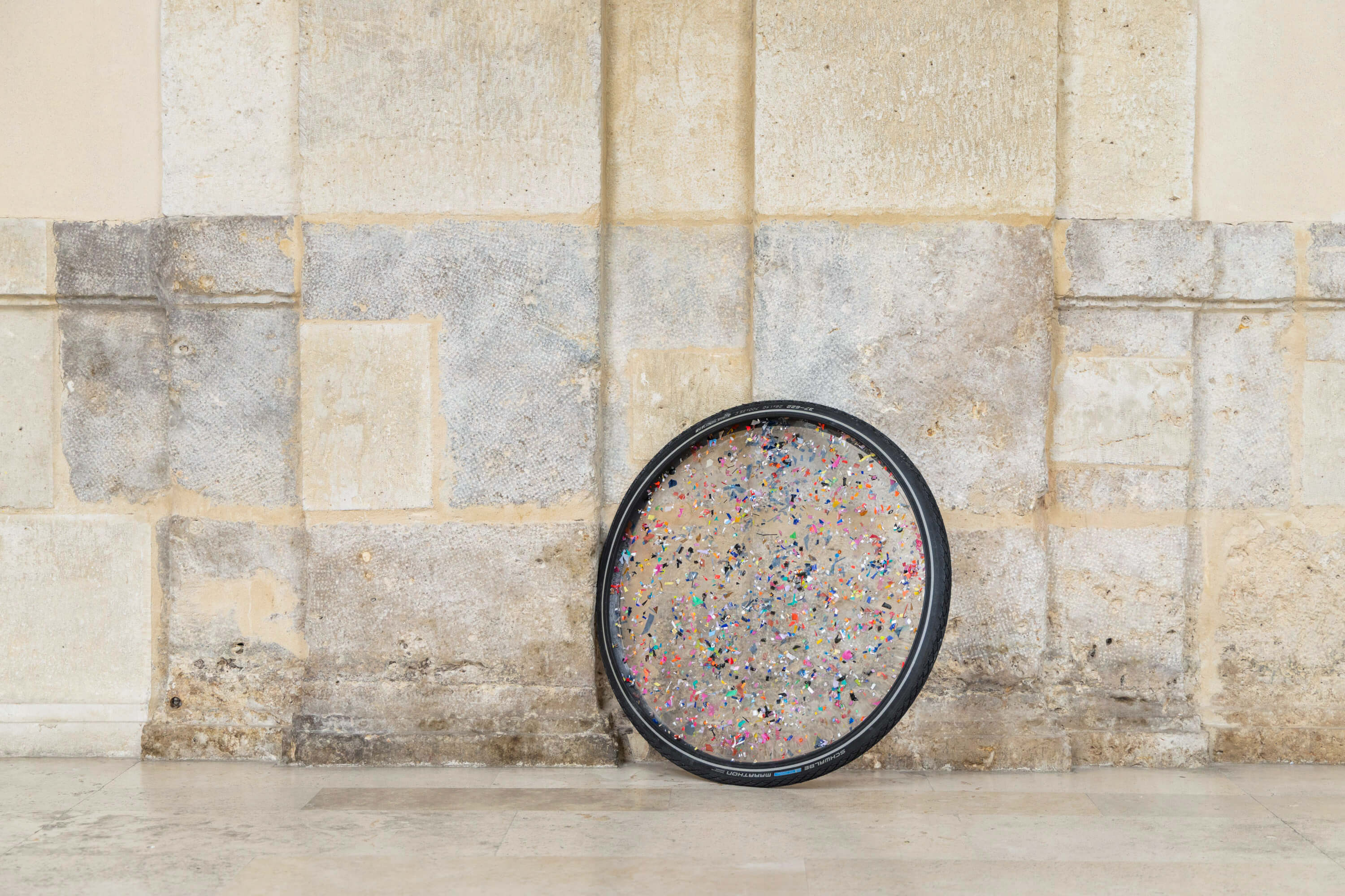 Crystal clear and plastic sculpture called Ignored in Public by the conceptual artist Patricia Sandonis at Museo Patio Herreriano in Valladolid, Spain