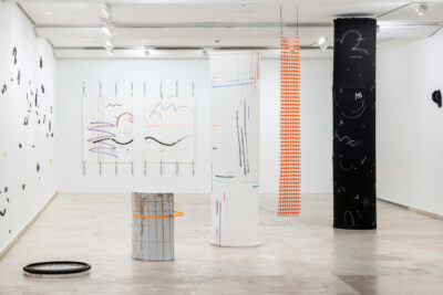 Contemporary art installation with sculptures and drawings by Patricia Sandonis shown at the art exhibition Uncertainty in Consensus at Museo Patio Herreriano