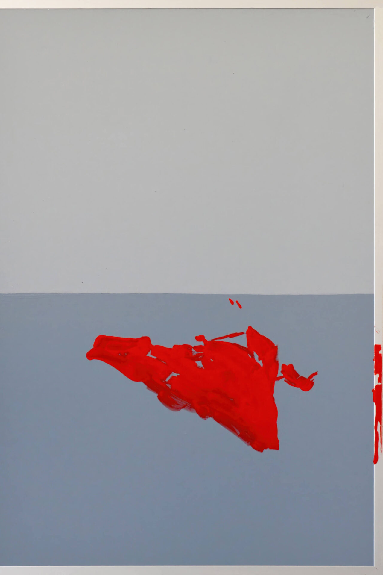 Gray and red painting by artist Patricia Sandonis titled Intentional Disobedience