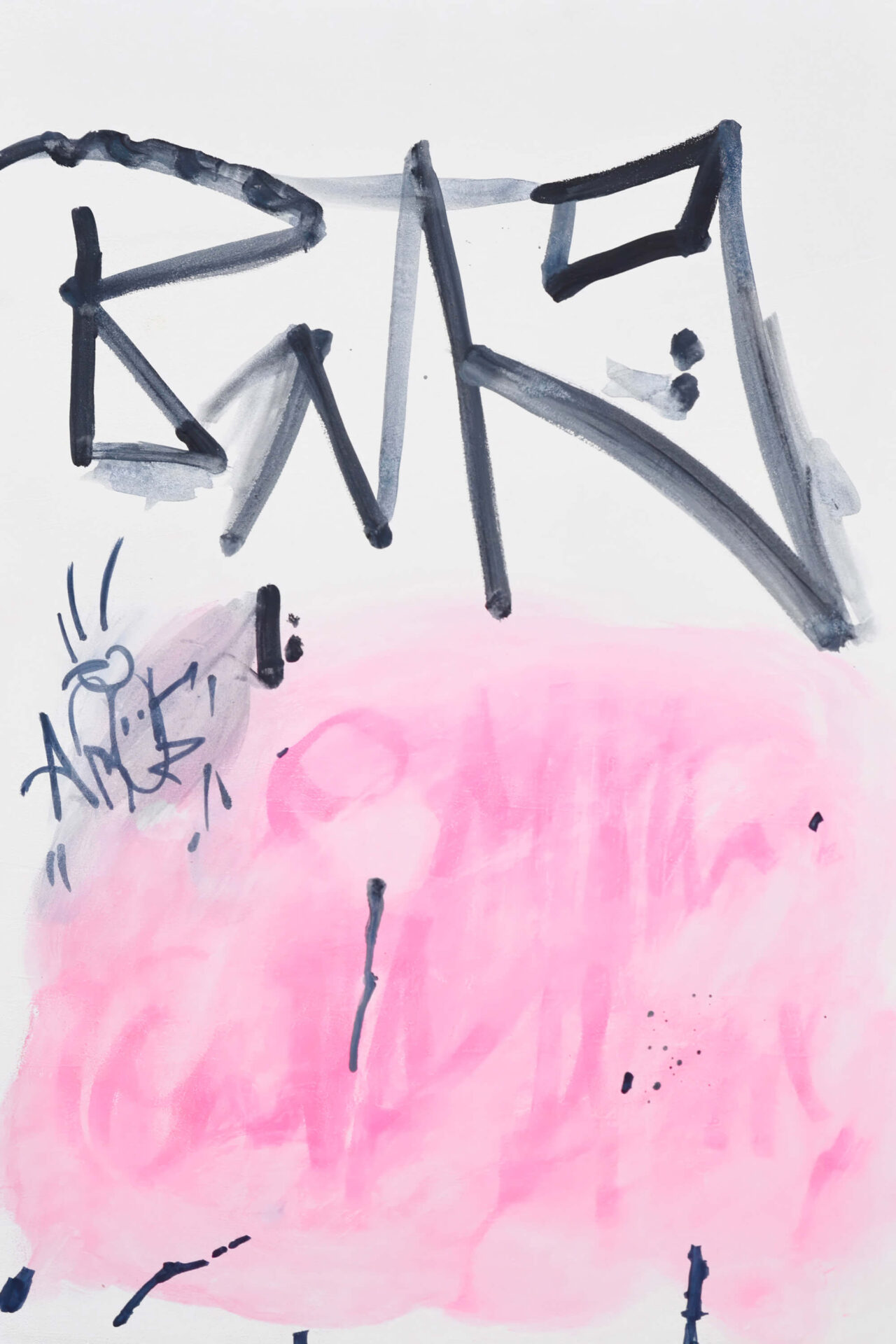 Pink and grey drawing on white paper by artist Patricia Sandonis titled Intentional Disobedience