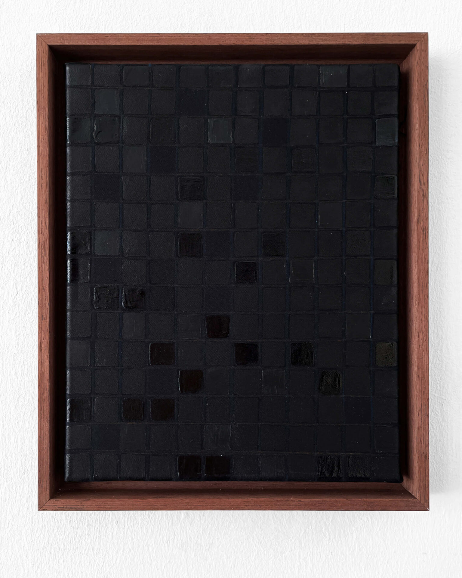 Black painting with a wood frame by artist Patricia Sandonis