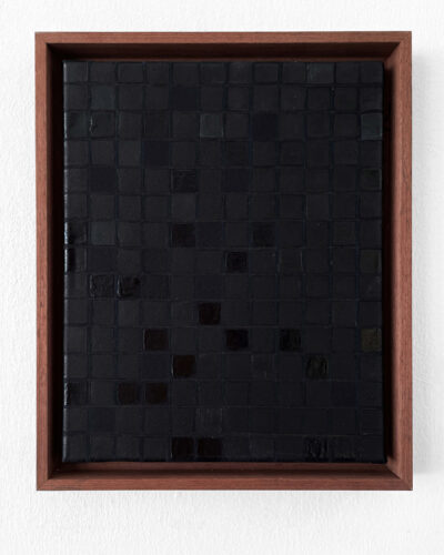Black painting with a wood frame by artist Patricia Sandonis
