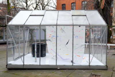 Art installation inside a greenhouse called A Partition of the Sensible by artist Patricia Sandonis