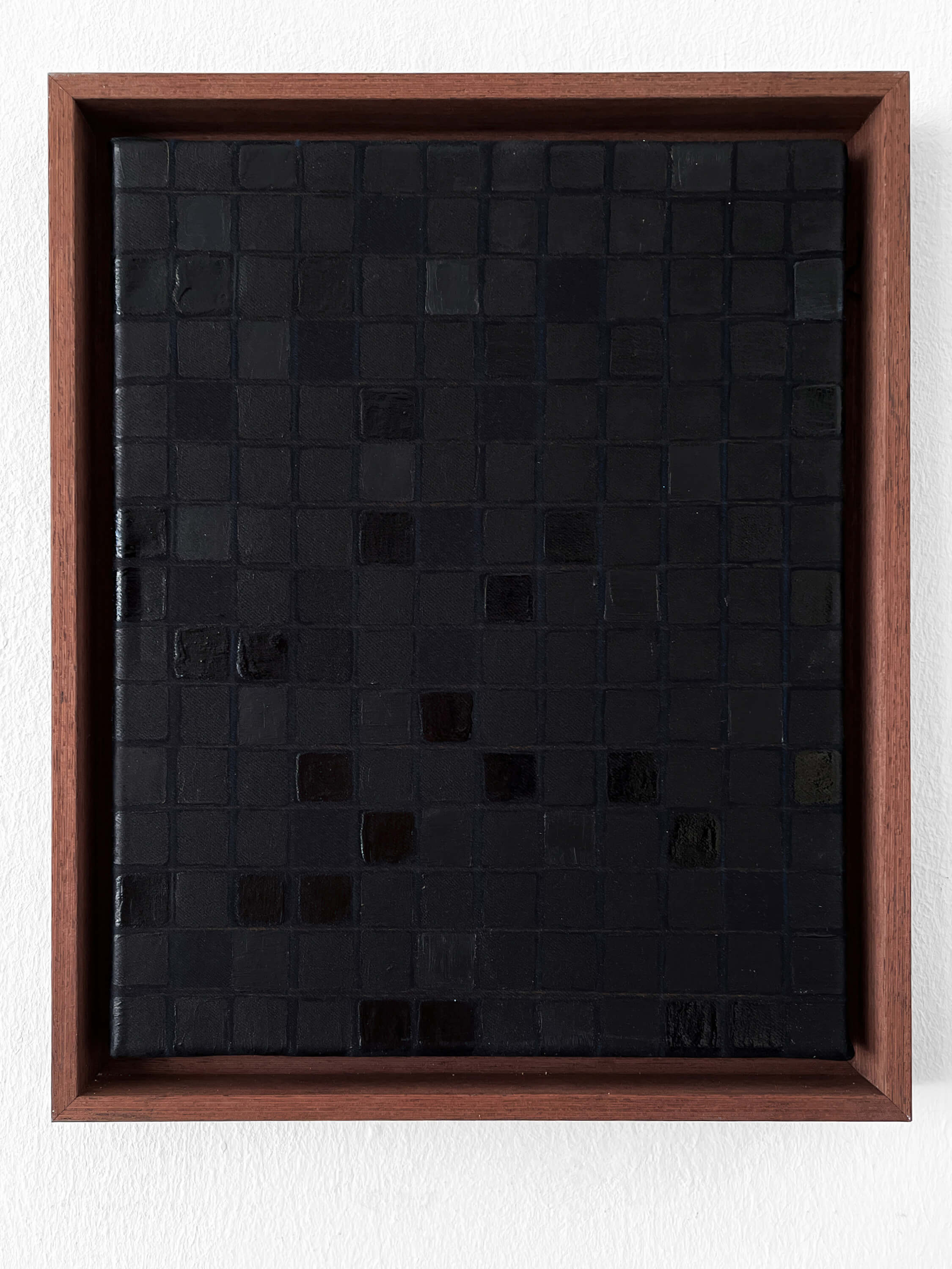 Black painting with a wood frame by artist Patricia Sandonis